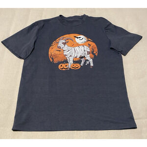 Goat w Pumpkins Unisex Dark Grey Halloween Graphic T Shirt Size Medium Top
